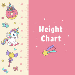 Unicorn height chart. Height chart with magic elements and unicorn.