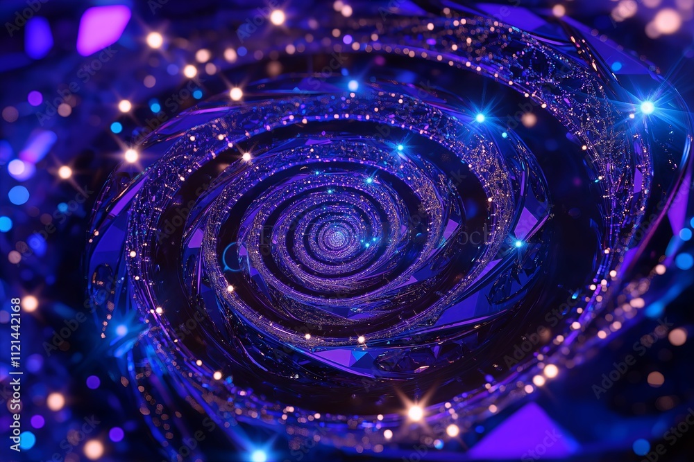 Poster A spiraling galaxy-like pattern with glowing stars in a cosmic color palette.