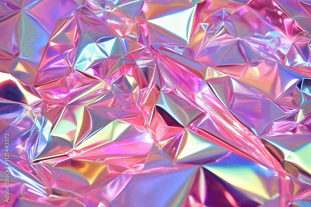 Poster a shimmering holographic film pattern with dynamic rainbow reflections.