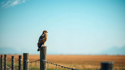 Beautiful Red-Tailed Hawk Perched On A Fence Post
