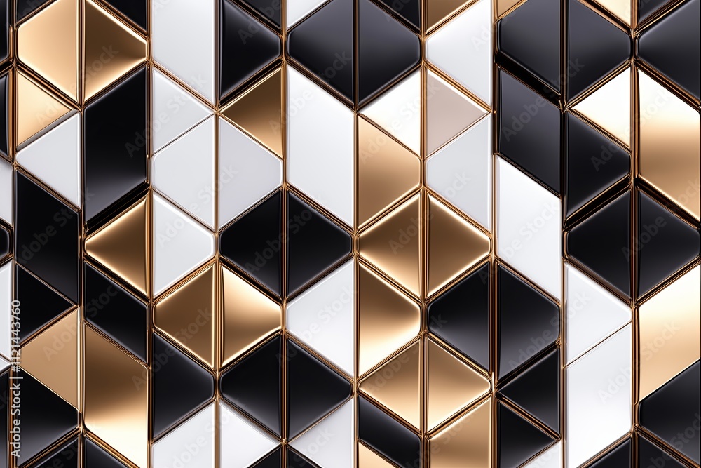 Leinwandbilder A seamless 3D cube pattern creating an optical illusion of depth in metallic tones.