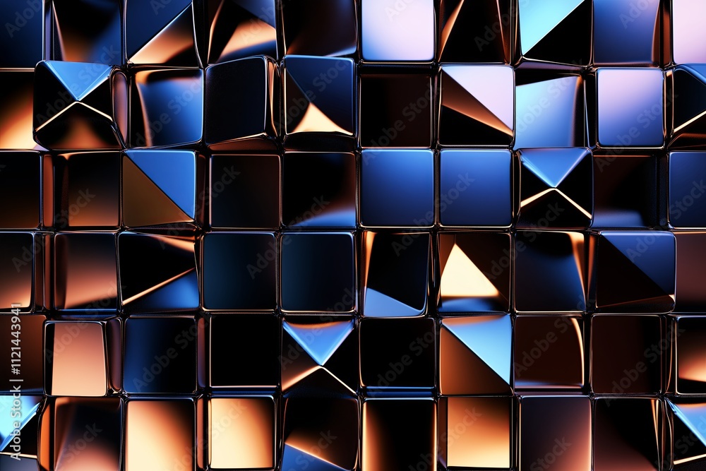 Fototapete A seamless 3D cube pattern creating an optical illusion of depth in metallic tones.
