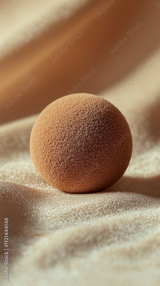Poster a luscious mocha mousse, perfectly round and fuzzy, rests on a delicate surface, embodying a moment 