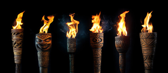 Tiki torch set on black background. Generative AI