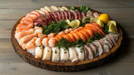 Fresh Seafood Platter with Assorted Fish and Shellfish Presentation