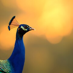 Majestic peacock against a golden sunset backdrop