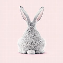 Obraz premium Cute Gray Rabbit Sitting Against Light Pink Background