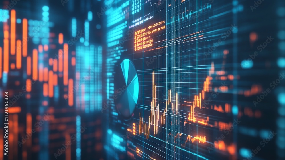 Fototapete abstract data visualization with graphs and charts in blue orange