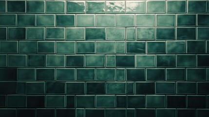 Ceramic dark green subway tiles with a glossy finish, forming a wide tile background banner