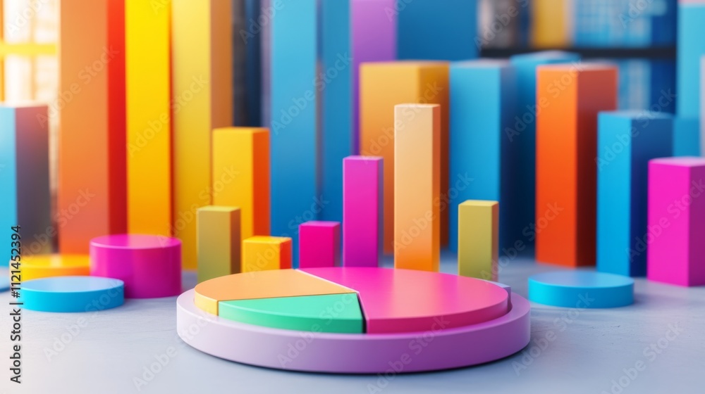 Fototapete brightly colored graphs and charts on a modern table setup