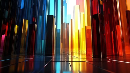 Obraz premium Colorful Abstract Glass Column Landscape with Light Reflection