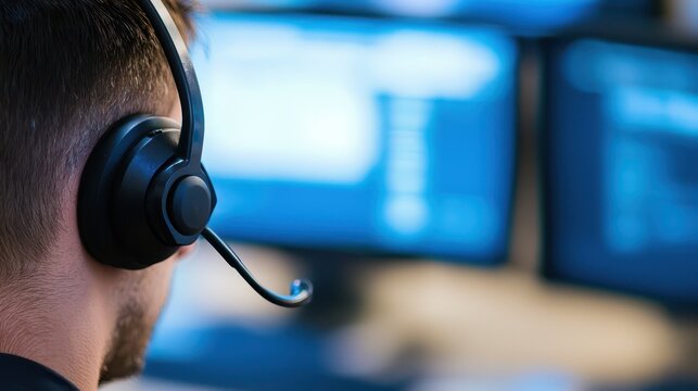 Support agent assists customers with professional expertise in a modern call center environment