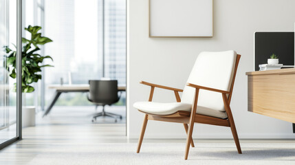 Brown office chair with back and armrests, business concept and power