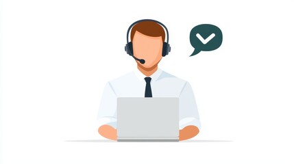 Support agent providing assistance with headset in a call center environment