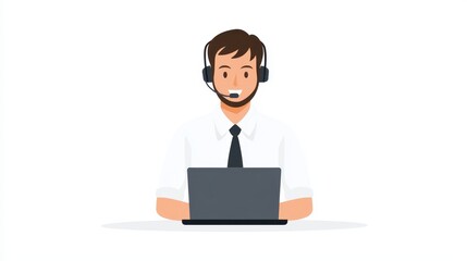 Engaging call center agent provides live support to customers from a modern workspace