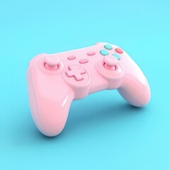 Pink gaming controller on blue background. (1)
