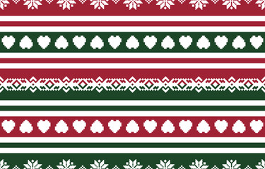 Christmas and New Year green and white seamless pattern, fairytale pixel pattern in white and green with Nordic snowflakes for winter hats, ugly sweaters, jumpers. wallpaper, paper or other design