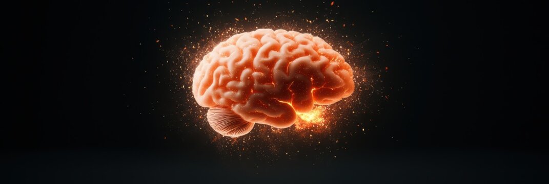 Exploding brain depicting the effects of a severe brain disease in vivid colors