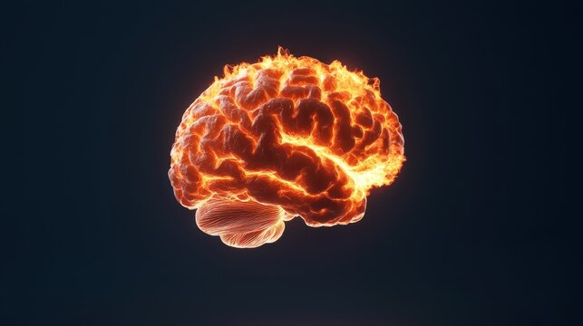 Exploding representation of brain on fire showcasing brain disease concepts