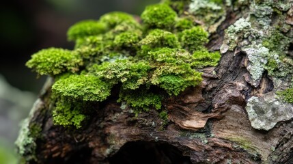 Vibrant Green Moss on Weathered Wood