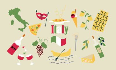 Italian Holidays icons set. Vector cartoon illustration.