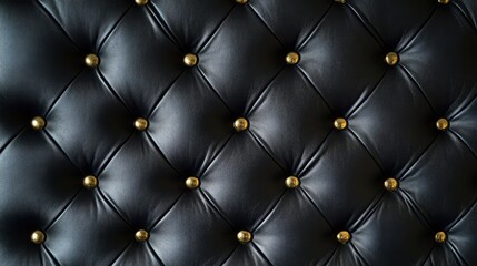 Fototapeta premium Elegant black leather upholstery in a tufted pattern with gold button accents for a luxury texture background