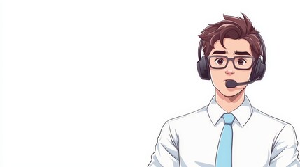 Handsome young man with headset offers support in anime style illustration