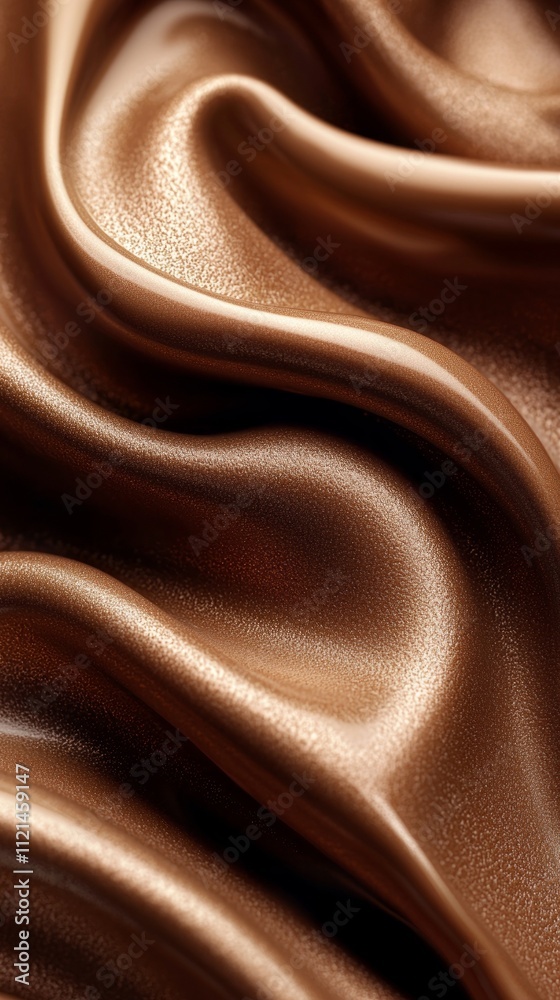 Poster mocha mousse cascades in soft, flowing waves, revealing an inviting texture that glistens under gent