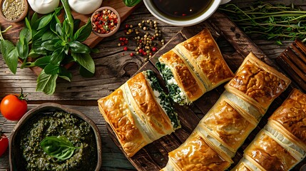 Puff pastries with spinach filling.