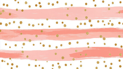 Pink Stripes and Gold Polka Dots Seamless Pattern with Blush and Glitter Accents