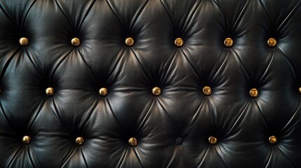 Fototapeta premium Luxurious background of black leather with gold button tufting, ideal for upscale interior design concepts
