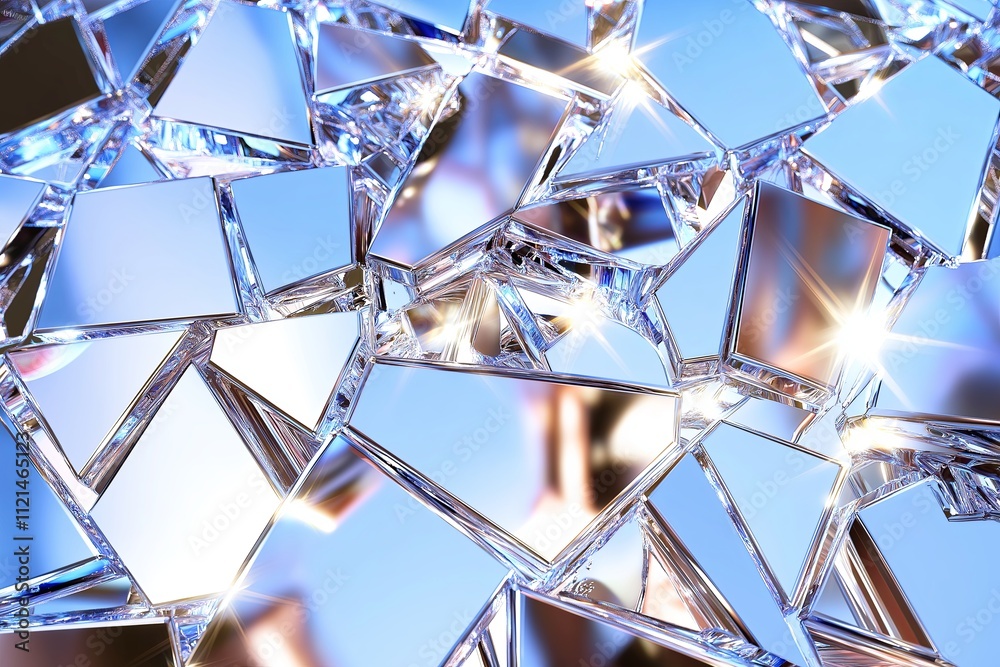 Poster A polished chrome surface reflecting fragmented light in a futuristic abstract design