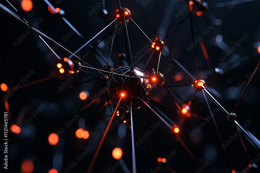 Aufkleber A network of interwoven lines forming a complex web-like structure with glowing nodes.
