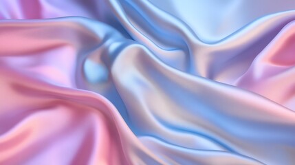 Fototapeta premium Closeup of soft, flowing pink and blue satin fabric.