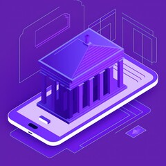 A 3D model of a classical building displayed on a smartphone, symbolizing digital architecture.