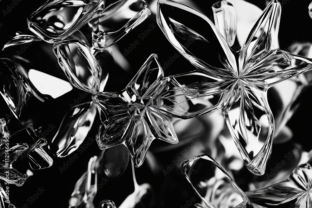 Poster a macro shot of frost crystals forming delicate, intricate patterns on glass.