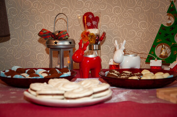 Christmas eve party food. Handmade food for Xmas. New Year celebration at home. Merry Christmas. Xmas party at family home with homemade food. Happy New 2025 Year. Selective focus