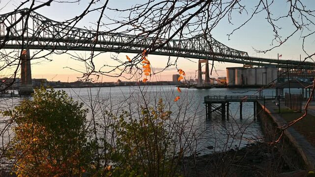 The Tobin Bridge architecture in Boston, Massachusetts, USA at sunrise. It is one of the most famous landmarks of Boston.