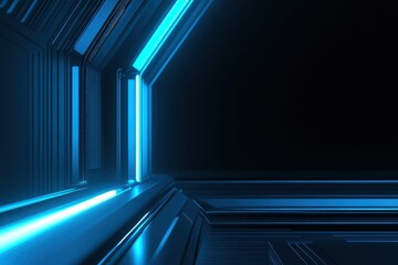 Obraz premium Abstract Blue Neon Lines in Futuristic Corridor