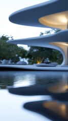Fototapeta premium Futuristic Architecture Reflecting in Tranquil Water