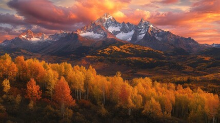 Fototapeta premium Majestic Autumnal Mountain Landscape at Sunset
