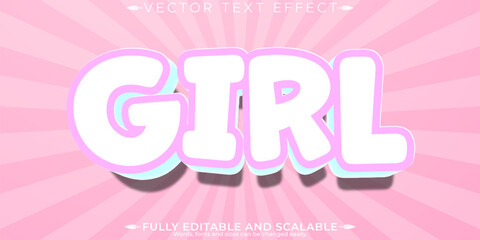 Girl editable text effect, editable pink and cartoon text style