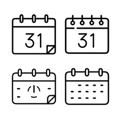Calendar Icon Set - Line Art Vector Illustration