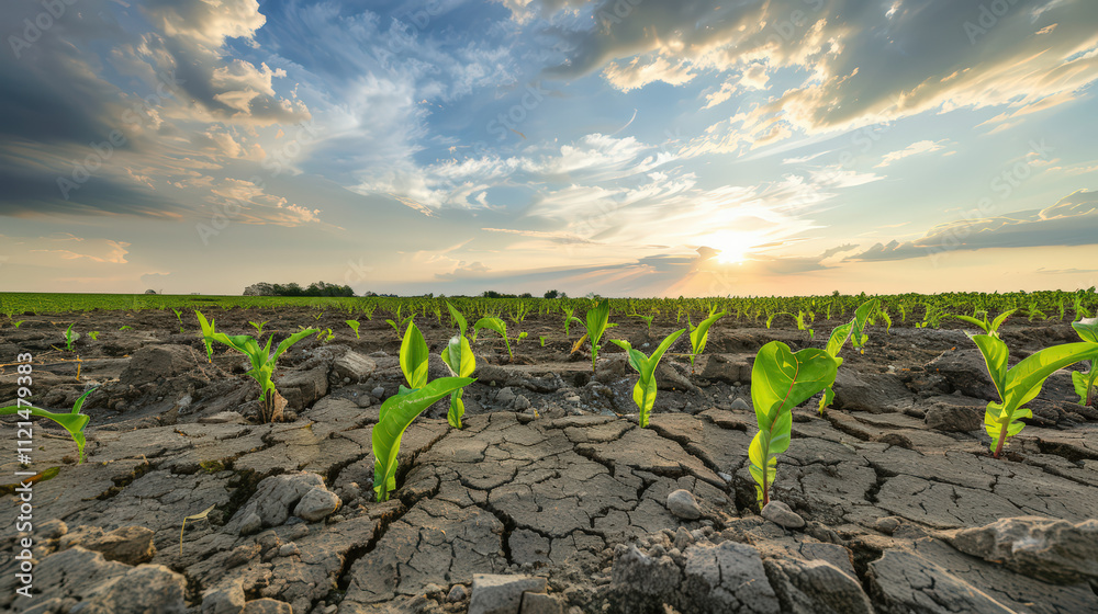 Canvas Prints A field of corn is shown in a dry, cracked state