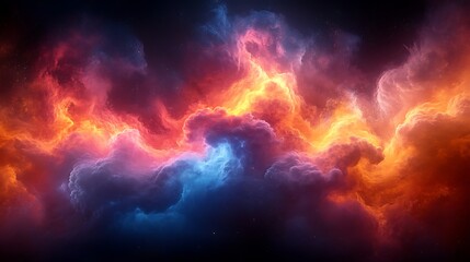 Fototapeta premium A vivid dynamic burst of swirling clouds rendered in a 3D exaggerated cartoon style with intense colors on black