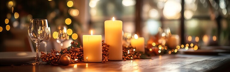 Candlelit Dinner Table with Festive Autumn Decor