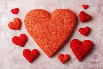 Obraz premium Colorful Felt Hearts on a Soft Surface Creating a Romantic and Warm Atmosphere for Valentine's Day or Love-themed Celebrations