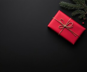 Festive red gift box adorned with natural decorations