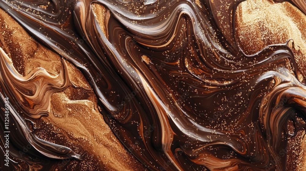 Poster rich mocha paint swirls beautifully, blending shades of brown and gold in an abstract dance. the vib