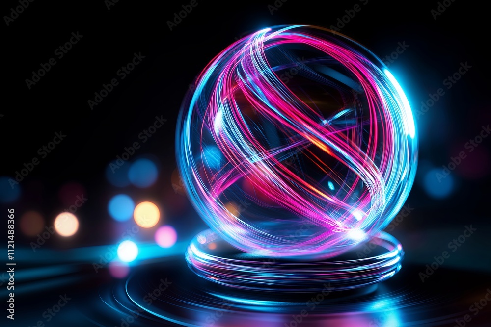Poster a glowing energy orb with pulsating lines radiating outward in electric blue